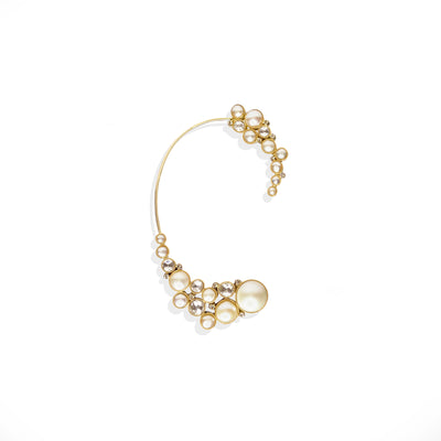 The full statement Pearl and Rose cut Diamond clustered ear cuff earring in 14K Gold
